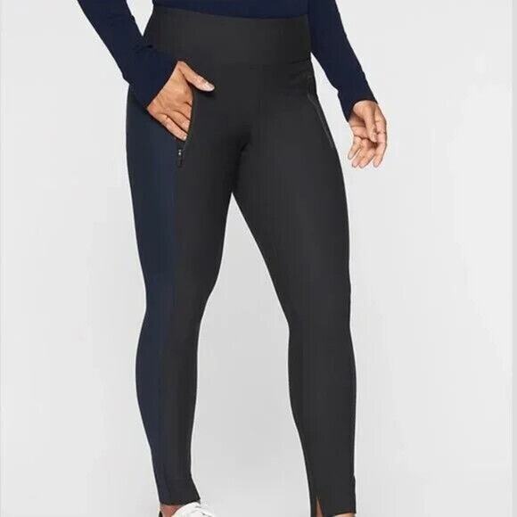 Athleta Stellar Tight Tuxedo Stripe SIZE S Black Navy Colorblock Yoga Pants - Picture 1 of 12